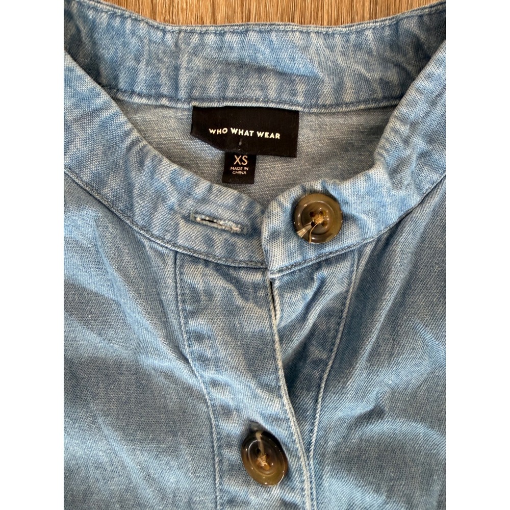 Who What Wear Boho Prairie Denim Midi Dress XS Blue Puff Sleeve Button Front - Picture 2 of 10